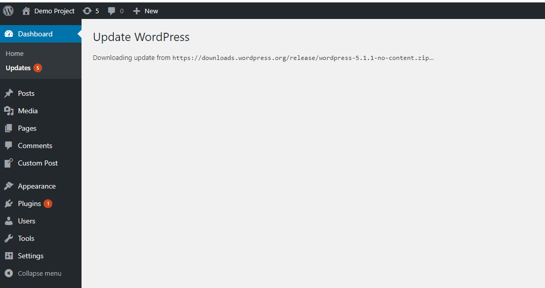 Method1- wait till wordpress is downloading the update