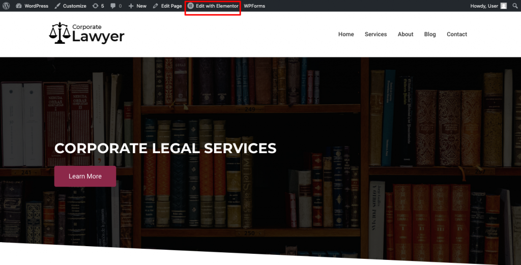 Edit with elementor on lawyer website 