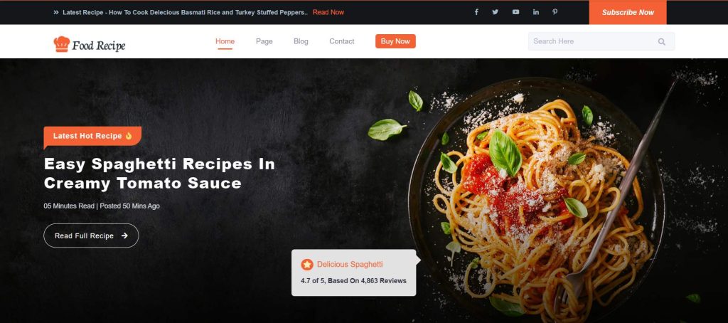 Food recipe WordPress theme