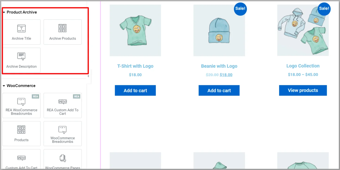 Archive page customization options in Elementor