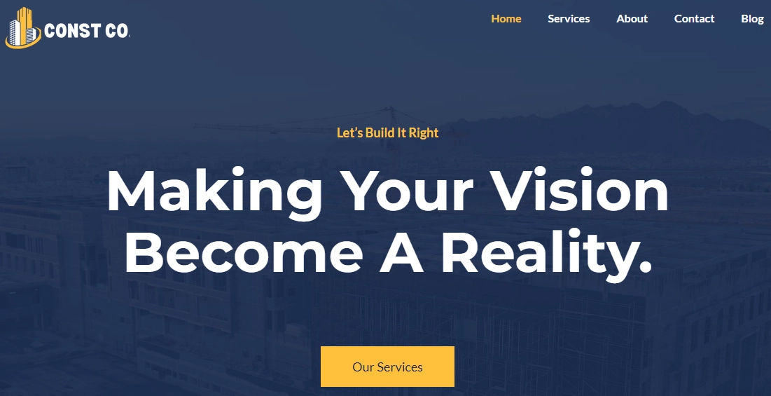 Construction company website with a blog page
